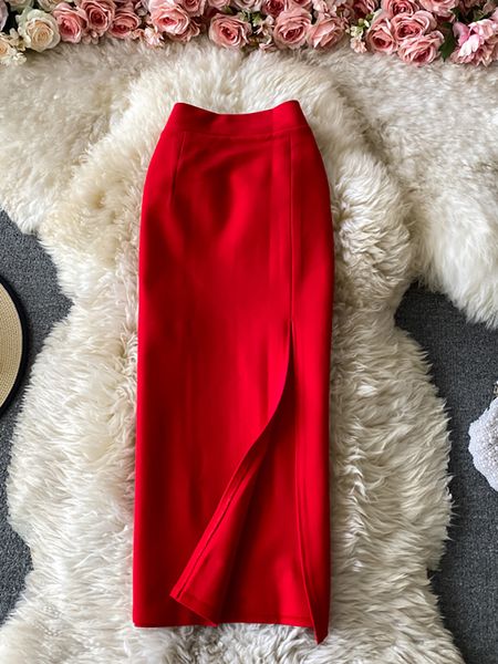 

skirts office women's red/black pencil skin women's elegant high waist panel faldas women's leisure slim body saias ol autumn