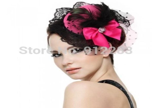 

10 pcs feather bow hair clip lace pink mini hat party lolita cosplay goth 508385566583, Golden;white
