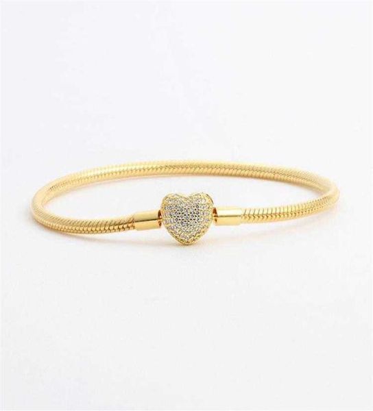 

18k yellow gold plated cz diamond heart bracelets original box set 925 silver chain bracelet for women wedding jewelry9251757, Black