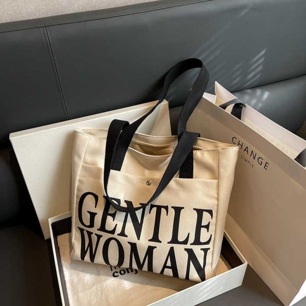 

small design letter canvas bag women's one shoulder simple art lazy large capacity tote bag women's bag