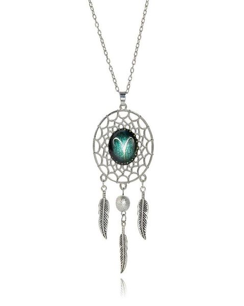 

fashion bohemian dreamcatcher tassel necklace for women vintage pendant 12 constellations silver alloy feather hollow charm neckla2699716