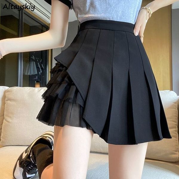 

women's jumpsuits rompers pleated skirt chic summer party allmatch schoolgirls clothing vintage slim simple pure faldas ulzzang y2k mes, Black;white