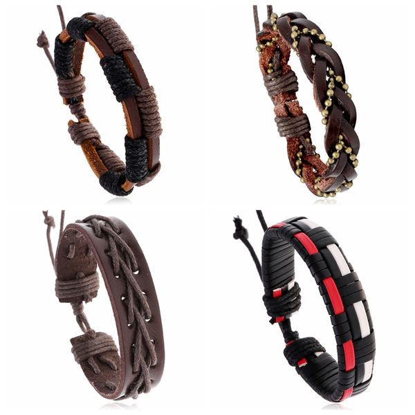 

retro braided leather bracelet for men women cuff wrap bracelet adjustable black and brown xmas gifts stock
