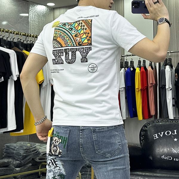 

t-shirt for men's fashion printed round neck short sleeved mercerized cotton plus size 7xl trend homme tees man clothing, White;black