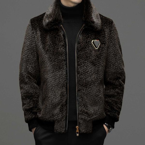 

autumn and winter men's sheep gold sable coat, high-grade hardware with leather sable fabric, soft and delicate workmanship, warm and c, Black;brown
