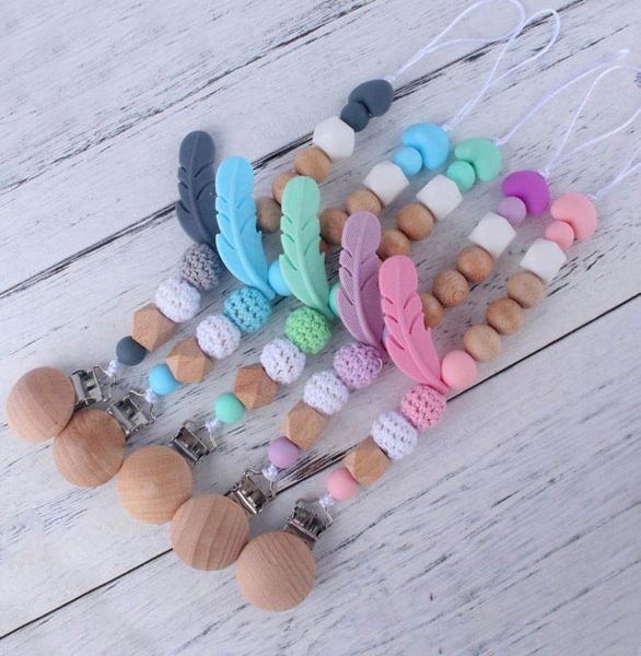 

feather silicone pacifier clips teething beads bpa silicone dummy clip pacifier holder baby teether pendant soothie clips b166335560