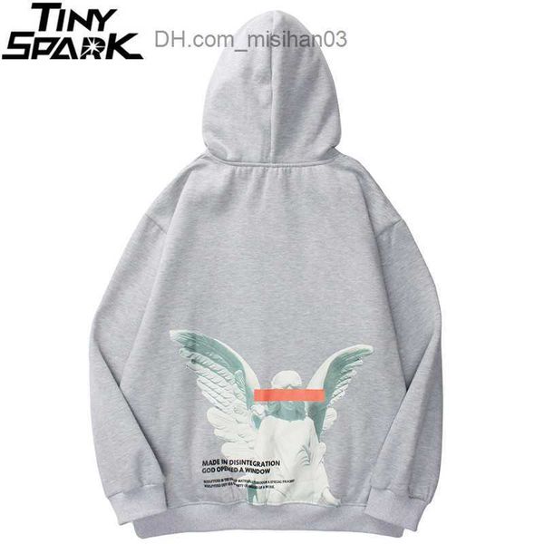 

women's hoodies sweatshirts men's 2023 hip hop street costume harajuku embroidered angel god printed hoodie pocket cotton wool z23, Black