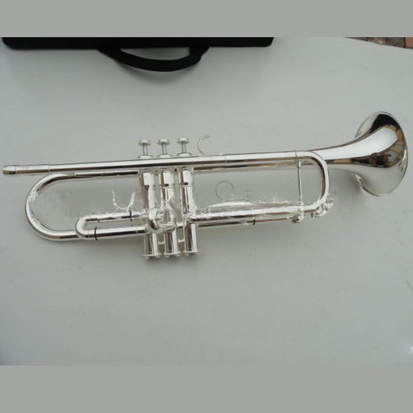 

trumpet bb b flat tritone trumpet brass instrument with hard case, mouthpiece, cloth and gloves, silver plated
