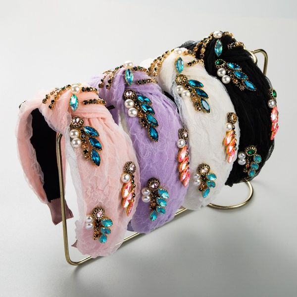 

luxury colorful rhinestone pearl headband fashion hair accessories women's party shining hairband knot hair band hoop, Slivery;white