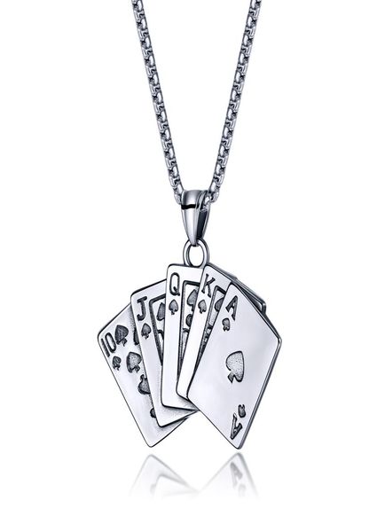 

poker playing card charms necklace in stainless steel personalized deck of cards necklace initial necklace royal flush poker2500761, Silver