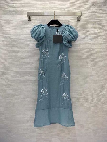 

23ss summer dresses women dress womens designer clothing heavy industry bead slim fit slim wrap hip fish tail bubble sleeve dress women clot, Black;gray
