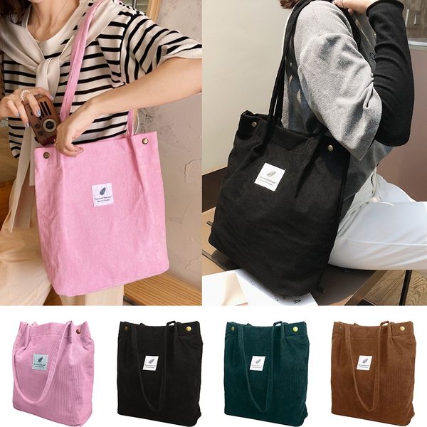 

evening bags women corduroy shoulder reusable cotton cloth handbags school shopping large grocery eco organizer shopper tote bag 230711