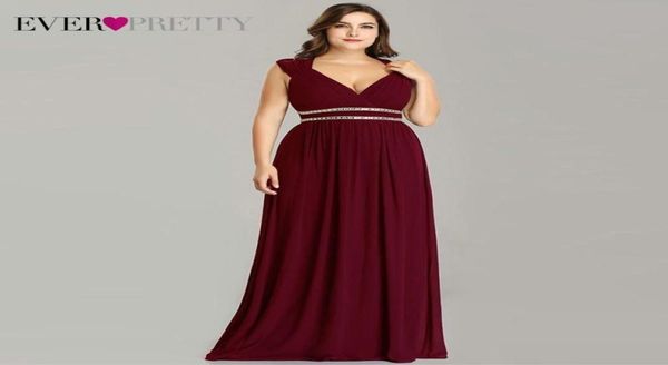 

ever pretty plus size formal evening dresses long women elegant burgundy v neck chiffon empire party gown robe de soiree lj2012244710849, Black