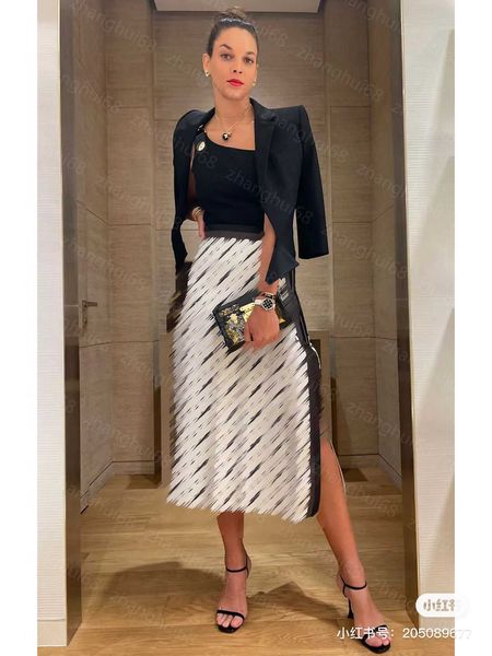 

23ss womens designer clothing designer skirts spliced logo print side zipper long skirt women clothes, Black