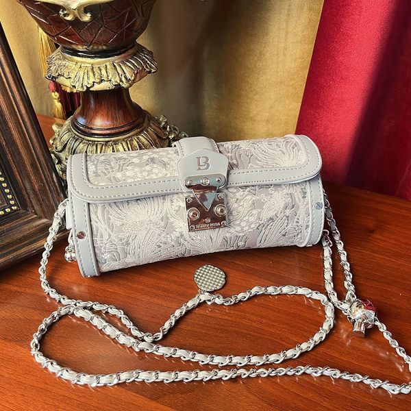 

waist bags vintage real leather cylinder chain shoulder bag women luxury design brand crossbody messenger ladies casual plaid handbag 230711