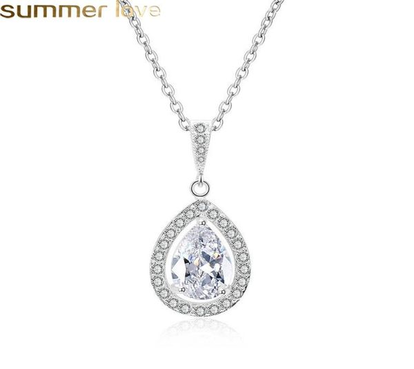 

new fashion crystal zircon stone necklace water drop zircon pendant necklace for women girls gold silver color jewelry bridesmaid 7786678