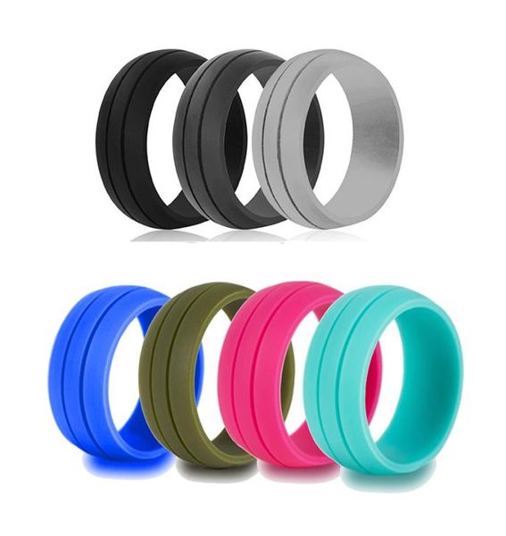 

silicone wedding band ring 85mm silicone rubber flexible ring band women men rubber flexible rings 7color9655570, Silver