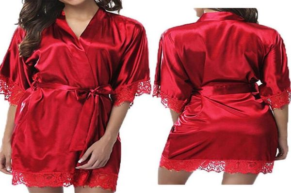 

new fashion women silk deep v bathrobe robe lingerie sleepwear nightwear dress nighty lingerie gown9820264, Black;red