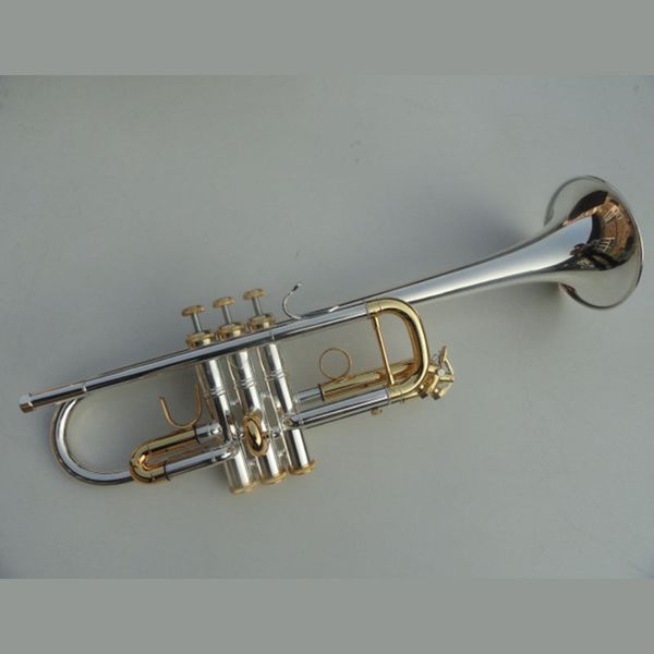 

brass trumpet bach c key trumpet, instrument with hard case, mouthpiece, cloth and gloves, gold plated keys