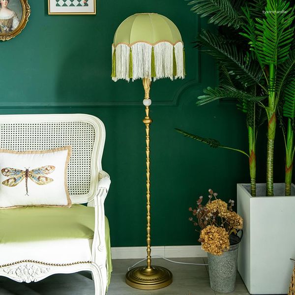 

Lamps French Floor Retro Tassels Gold Modern LED Atmosphere Lights Standing Lamp Living Room Princess Bedroom Vertical Light