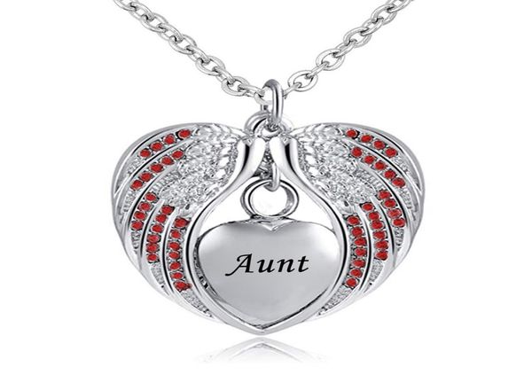 

aunt angel wing urn necklace for ashes cremation memorial stainless steel heart keepsake birthstone crystal pendant necklace jewel2002671, Silver