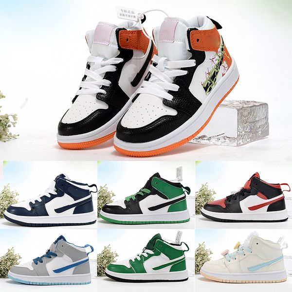 

children shoes jumpman 1s 1 infant kids basketball shoes mid carton design og obsian pink grey toddler sneakers half blue orange lucky green, Black