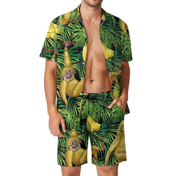 

mens tracksuits monkey print men sets tropical banana jungle funny casual shirt set short sleeve graphic shorts summer beach suit big size 2, Gray