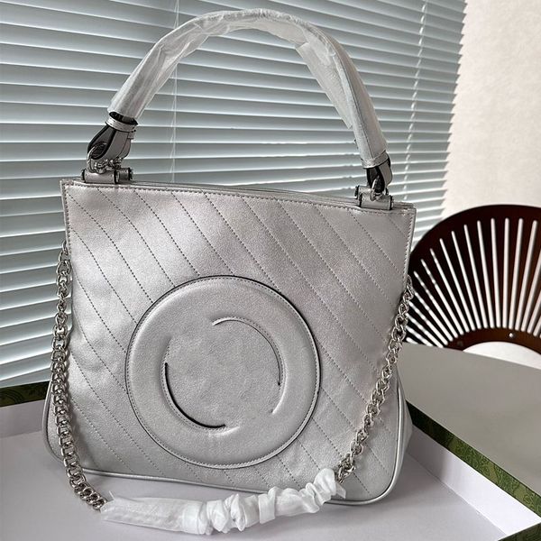 

totes bags chain shoulder bag genuine leather handbag interlocking letter silver hardware large capacity shopping bags purse multiple pocket