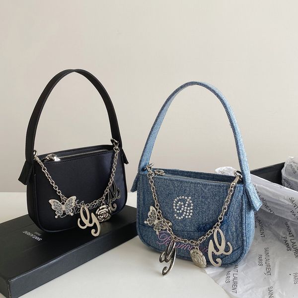 

evening bag s bag blumarine handbag denim spliced butterfly diamond chain single shoulder underarm gothic 230711