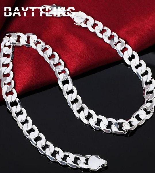 

bayttling 925 silver 18 20 22 24 26 28 30 inches 12mm flat full sideways cuba chain necklace for women men fashion jewelry gifts256659092