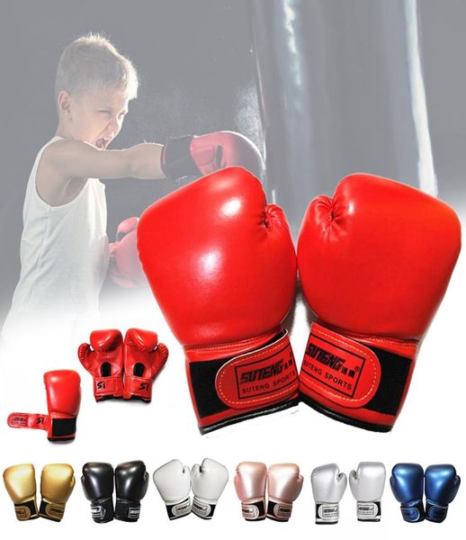 

1 pair kids children boxing gloves professional breathable pu leather gloves sanda boxing training taekwondo gloves8524309, Black