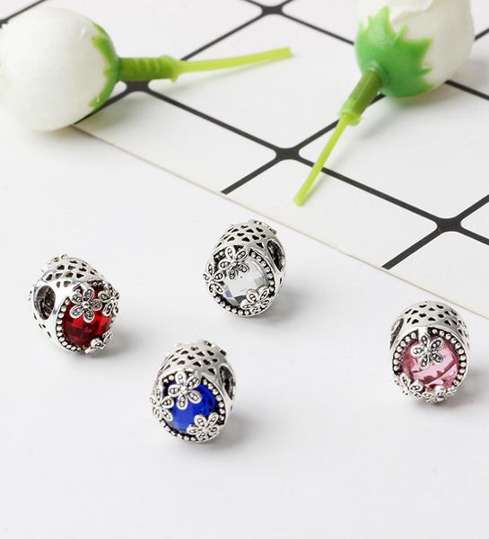 

4 color cz flower alloy charm bead fashion women jewelry stunning european style for pandora bracelet2449137, Black