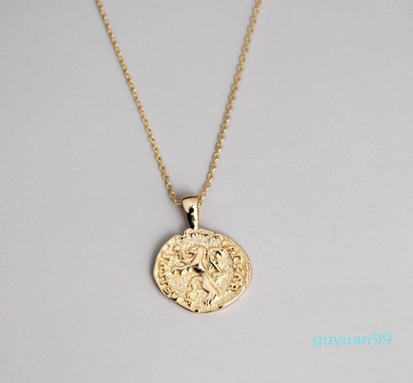 

luxury leouerry 925 sterling silver irregular coin pendant necklace handmade ancient roman lion relief necklaces for women fine j2209958