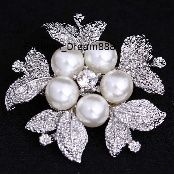 

fashion silver plated jewelry brooch pins elegant crystal luxury women pearl flower brooch, Gray