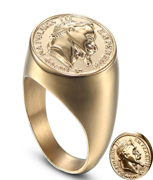 

stainless steel napoleon head sculpture ring gold solid men usa standard size 7891011121314 three dimensional letter extra 9477861, Silver