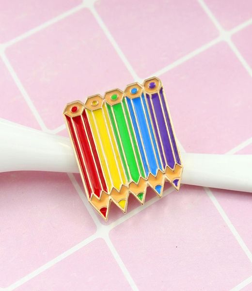 

color pencil purple blue green red yellow personality creative brooch cute cartoon special tide new lapels denim badge5665849, Gray