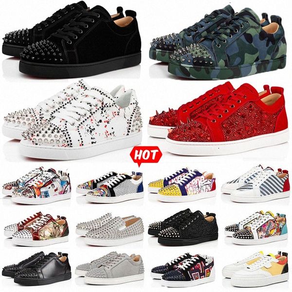 

designer mens low dress casual shoes sneakers rivet fashion black white camo green glitter grey pink leather suede men women spikes trainers