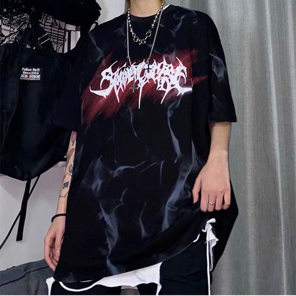 

mens tshirts summer high street tiedye printing shortsleeved oversized tshirt fashion y2k hiphop fivepoint sleeve goth kawaii women 230710, White;black