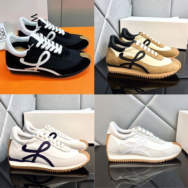 

casual shoes mens and womens casual shoes flow runner in nylon suede lace up sneaker with a soft upper honey rubber waves sole cowhide l8hh#, Black