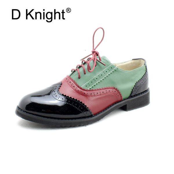 

dress shoes plus size 3245 brogue shoe genuine full grain leather round toe laceup fashion handmade lady flats wingtip oxfords 230710, Black