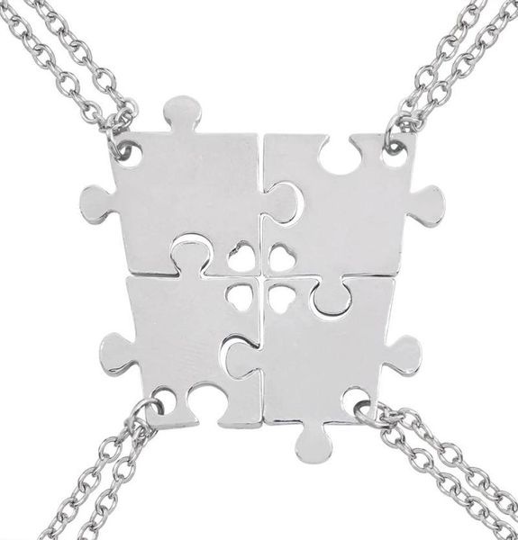 

pendant necklaces 4 piece set of good friends series hollow love puzzle geometric necklace friendship bff jewelry selection8641284, Silver