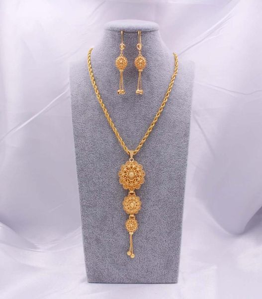 

jewelry sets 18k ethiopian gold arabia necklace pendant earring for women indian dubai african wedding party bridal gifts set4910227, Silver