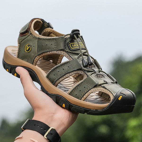 

sandals men's sandal genuine leather men shoes for summer large size outdoor walking shoes male sandals man slippers plus size 230710, Black