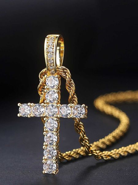

fashionable and popular men rhinestone cross charm necklace copper for jewelry gift and for a stylish look, Silver