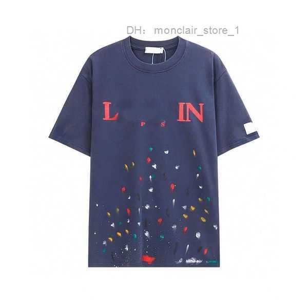 

2023 designer luxury classic hand painted graffiti speckled short sleeve t-shirt for men and women trendy loose comfortable lanvin 4 sqtd, White;black
