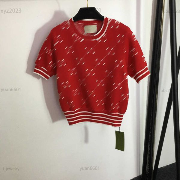 

designer clothes women round neck short sleeves knit girl sweater grid shaped letter printed pullover multiple product, White