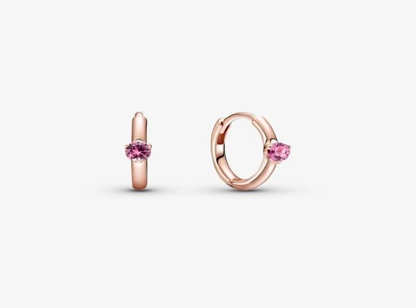 

new arrivals authentic 925 sterling silver pink solitaire huggie hoop earrings fashion earrings jewelry accessories for women gift1524464, Golden;silver