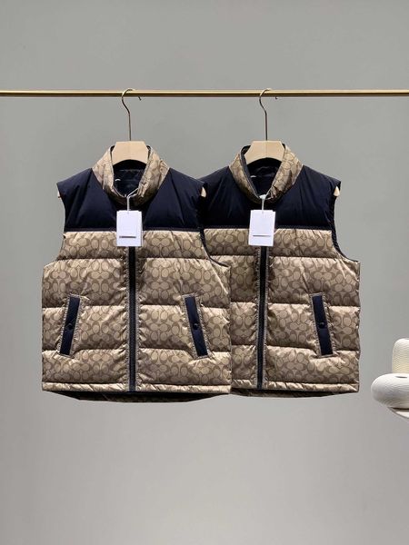 

autumn and winter classic printed splicing duck down and down vest, 90% grey duck down, fluffy large velvet, clean and odorless, light and w, Black