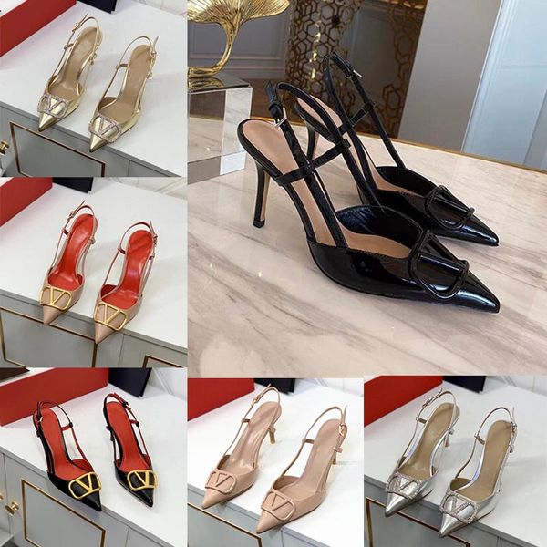 

with box woman designer heel womens sandals valentine's high heels white slingback gold nude black sliver patent leather party ladies l