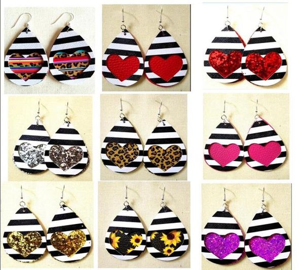 

30pairs new simple water drop teardrop pu leather earrings for women4371801, Silver